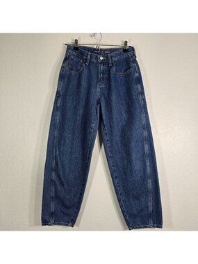 Old Navy Denim Barrel Jeans Youth Girl Size 18 Medium Wash High Rise Casual